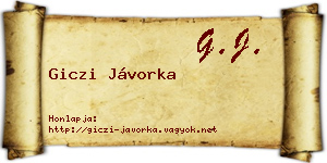 Giczi Jávorka névjegykártya